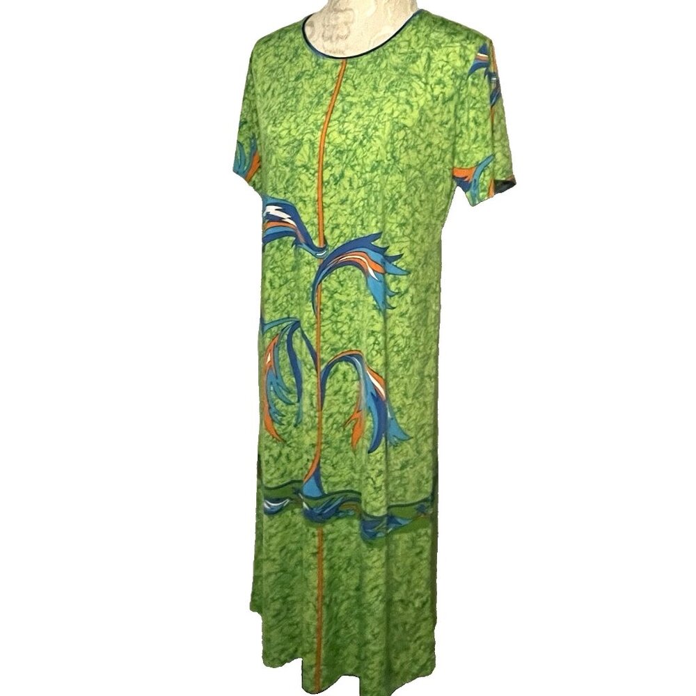 Vintage Floral Border Print Dress sz M Est Sz Flowy Swing Romantic Maxi Stretch